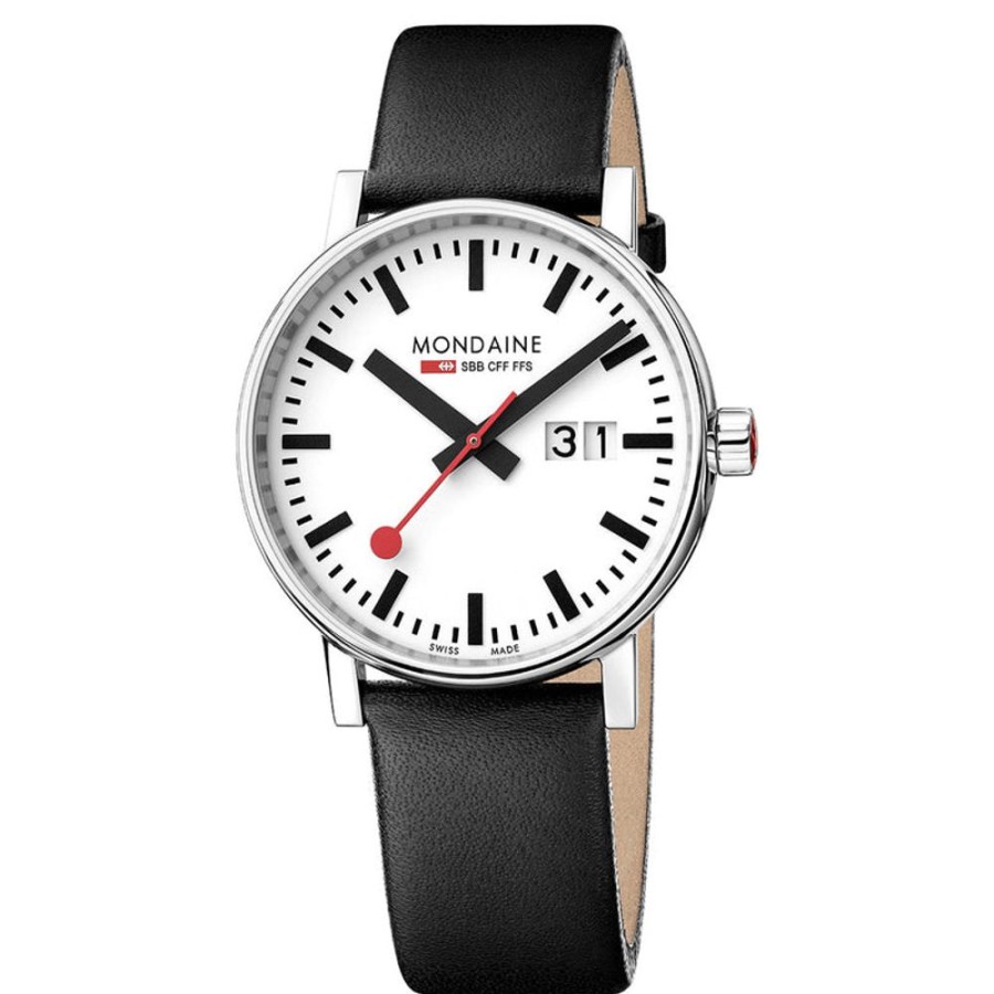 Watches Mondaine | Evo2 Big 40Mm White Dial Leather Watch