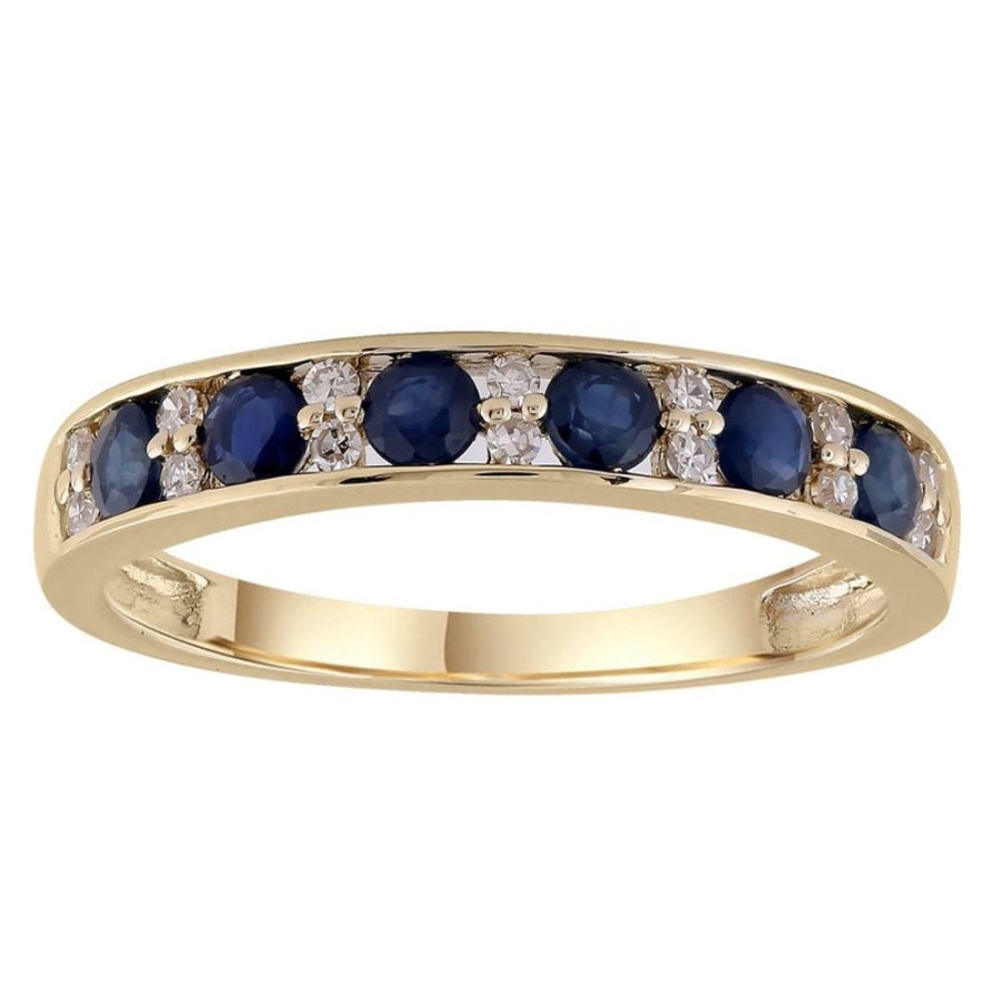 Jewellery Diamonds by WD | Sapphire Band Ring With 0.1Ct Diamonds In 9K Yellow Gold