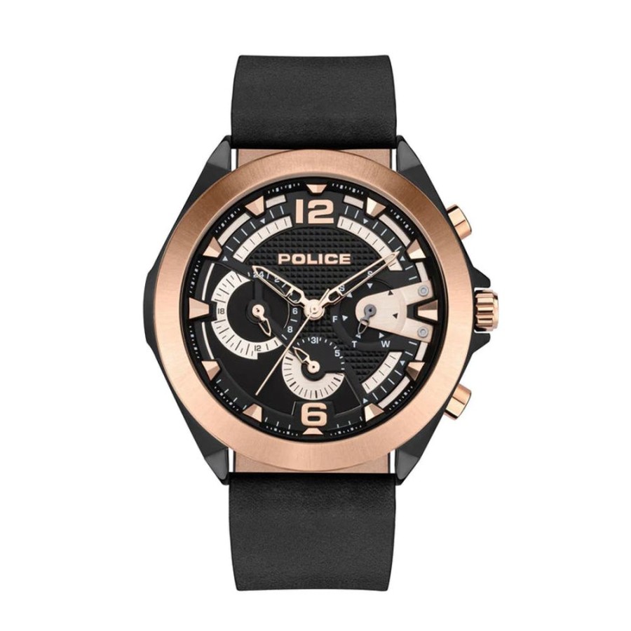 Watches Police | Zenith Black Leather Strap Watch