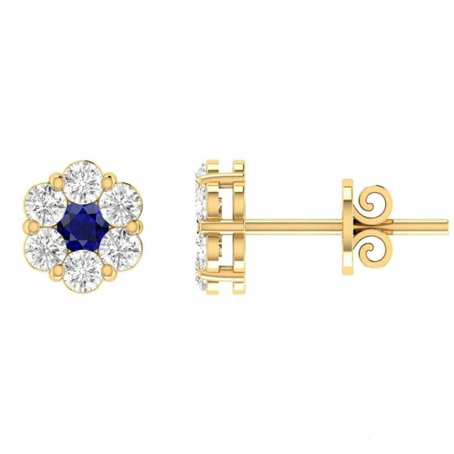 Jewellery Diamonds by WD | Sapphire Diamond Stud Earrings With 0.19Ct Diamonds In 9K Yellow Gold