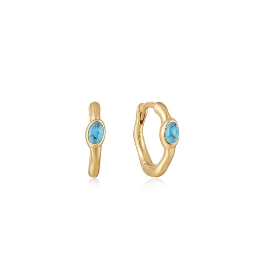 Jewellery Ania Haie | Gold Turquoise Wave Huggie Hoop Earrings