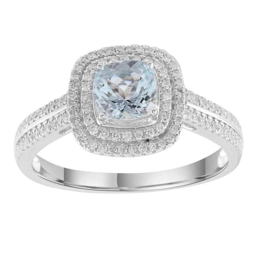 Jewellery Diamonds by WD | Aquamarine Ring With 0.33Ct Diamonds In 9K White Gold