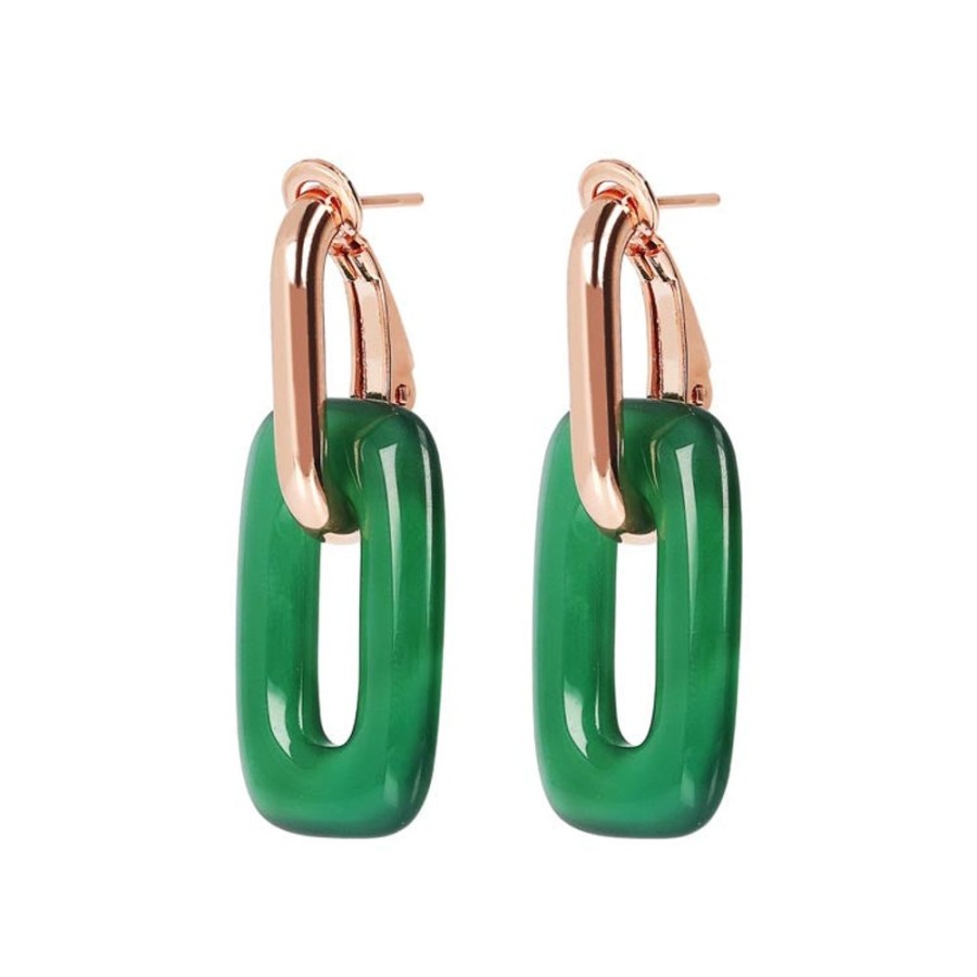 Jewellery Bronzallure | Variegata Green Agate Link Earrings