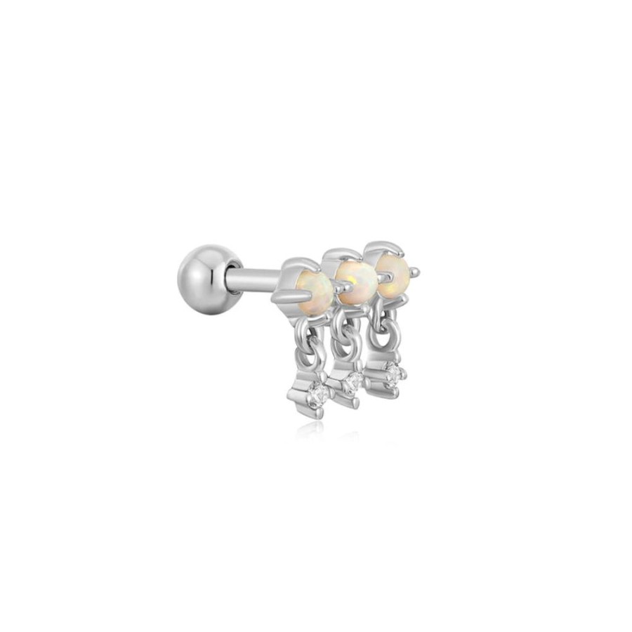 Jewellery Ania Haie | Silver Kyoto Opal Drop Sparkle Barbell Single Earring