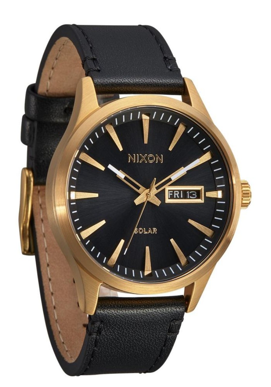 Watches Nixon | Sentry Solar Leather Black Dial