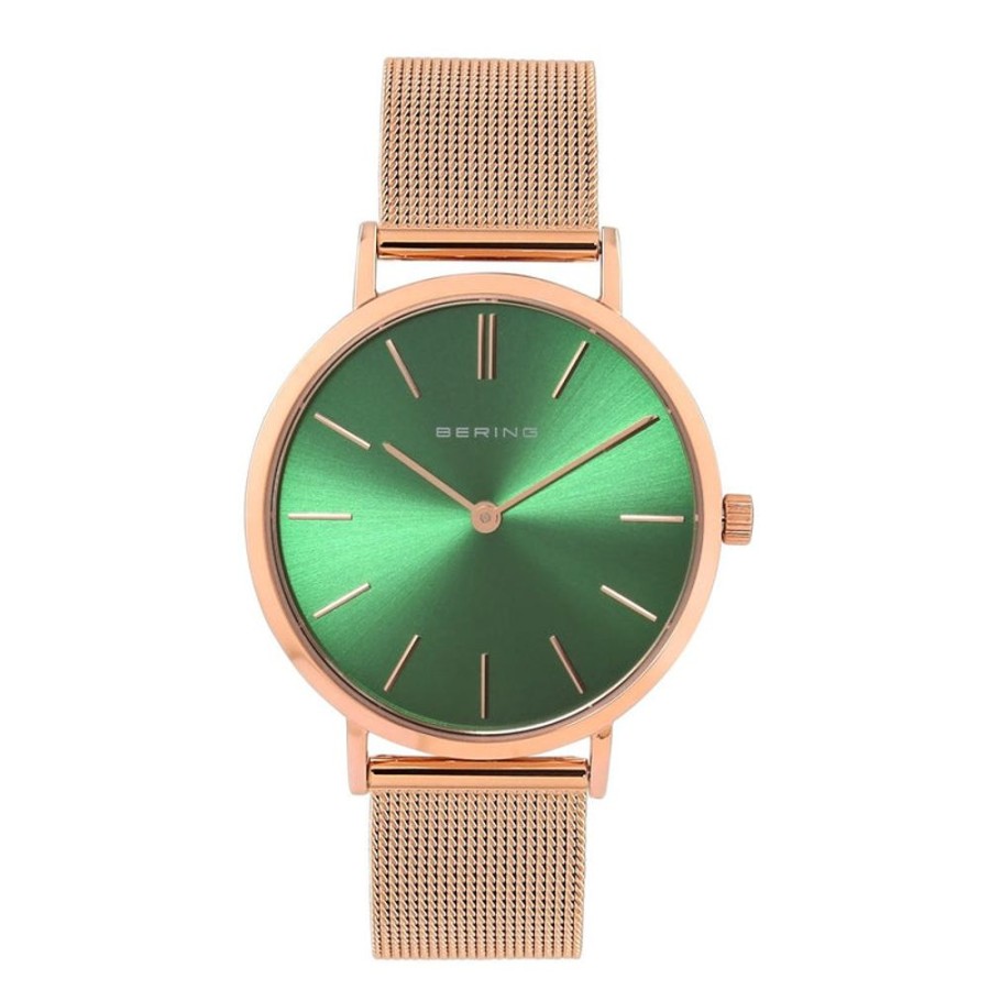 Watches Bering | Rose Gold Polished Green Watch