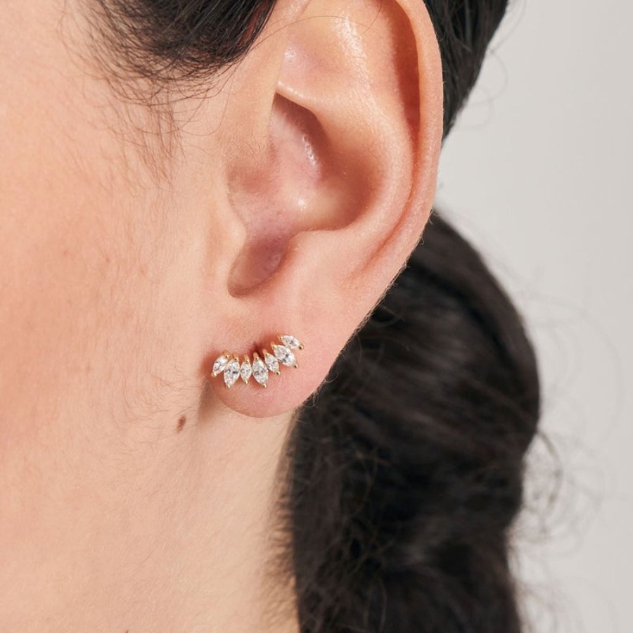 Jewellery Ania Haie | Gold Sparkle Marquise Climber Barbell Single Earring