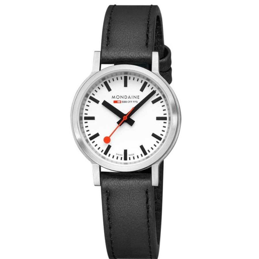 Watches Mondaine | Black Vegan Leather 34Mm Watch