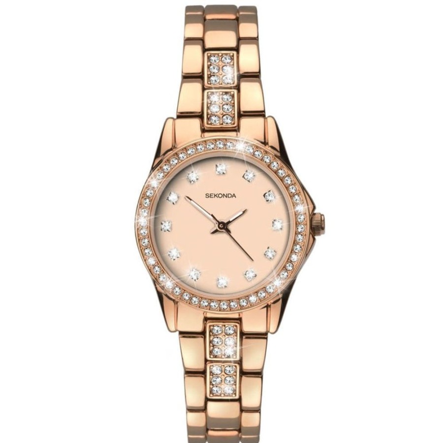 Watches Sekonda | Rose Gold Dial Stones Set Rose Gold Bracelet Watch