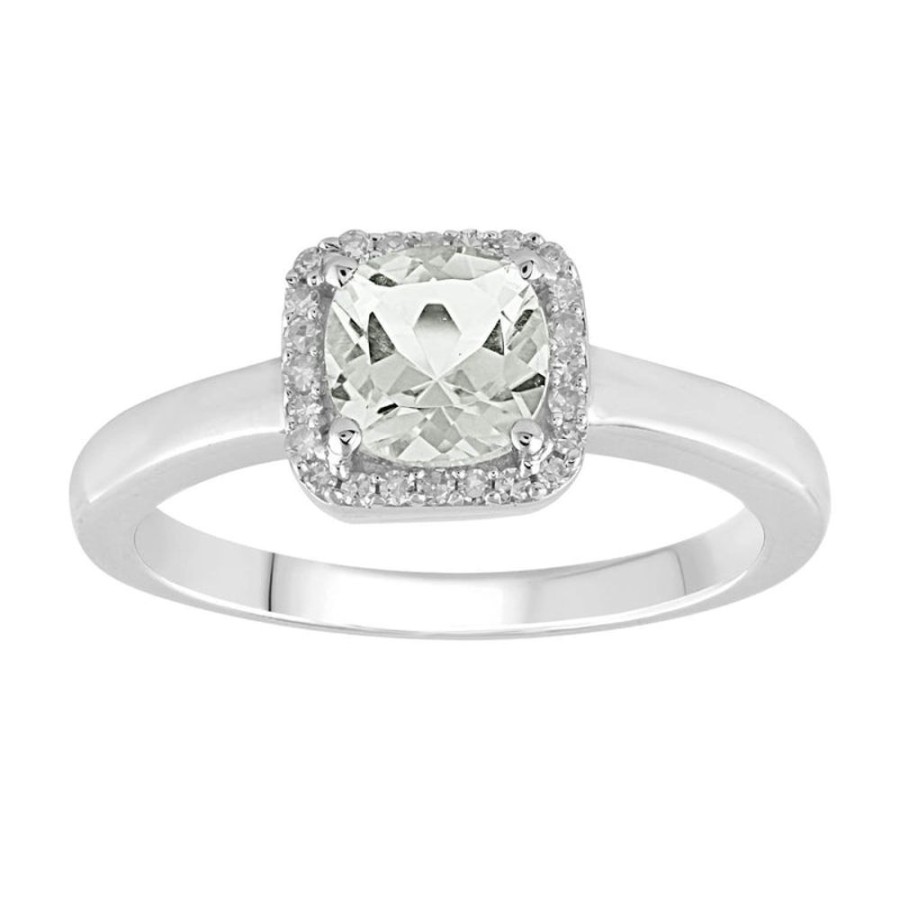 Jewellery Diamonds by WD | Green Amethyst Ring With 0.08Ct Diamonds In 9K White Gold