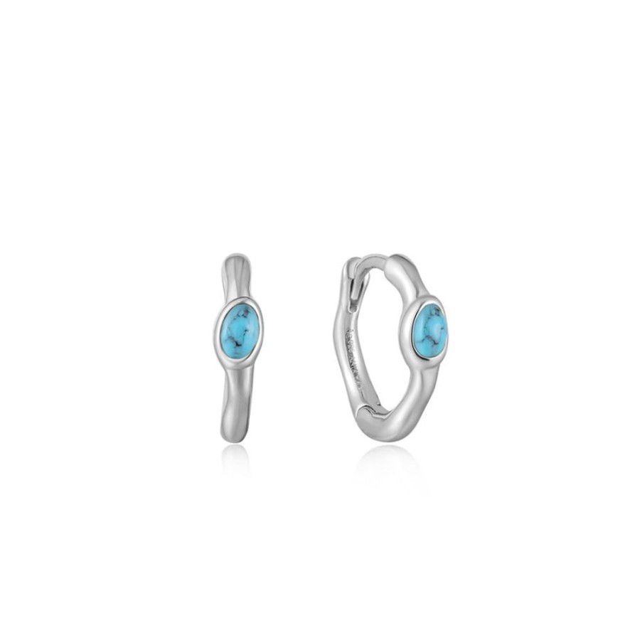 Jewellery Ania Haie | Silver Turquoise Wave Huggie Hoop Earrings