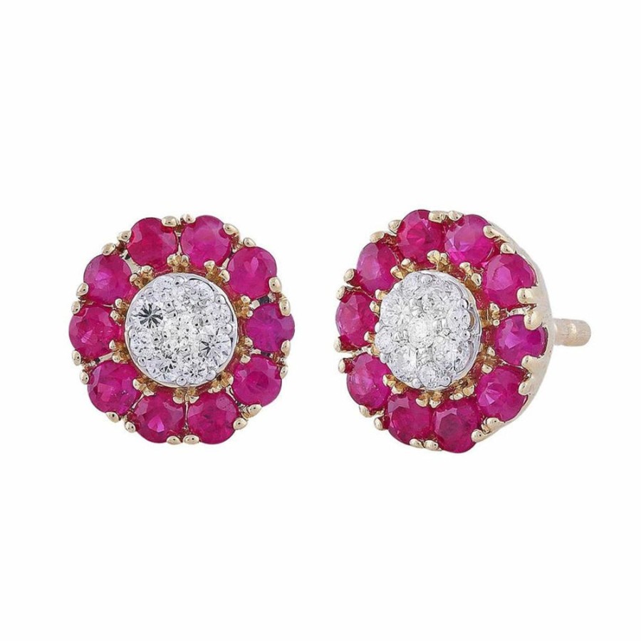 Jewellery Diamonds by WD | Pear Ruby Earrings With 0.1Ct Diamond In 9K Yellow Gold