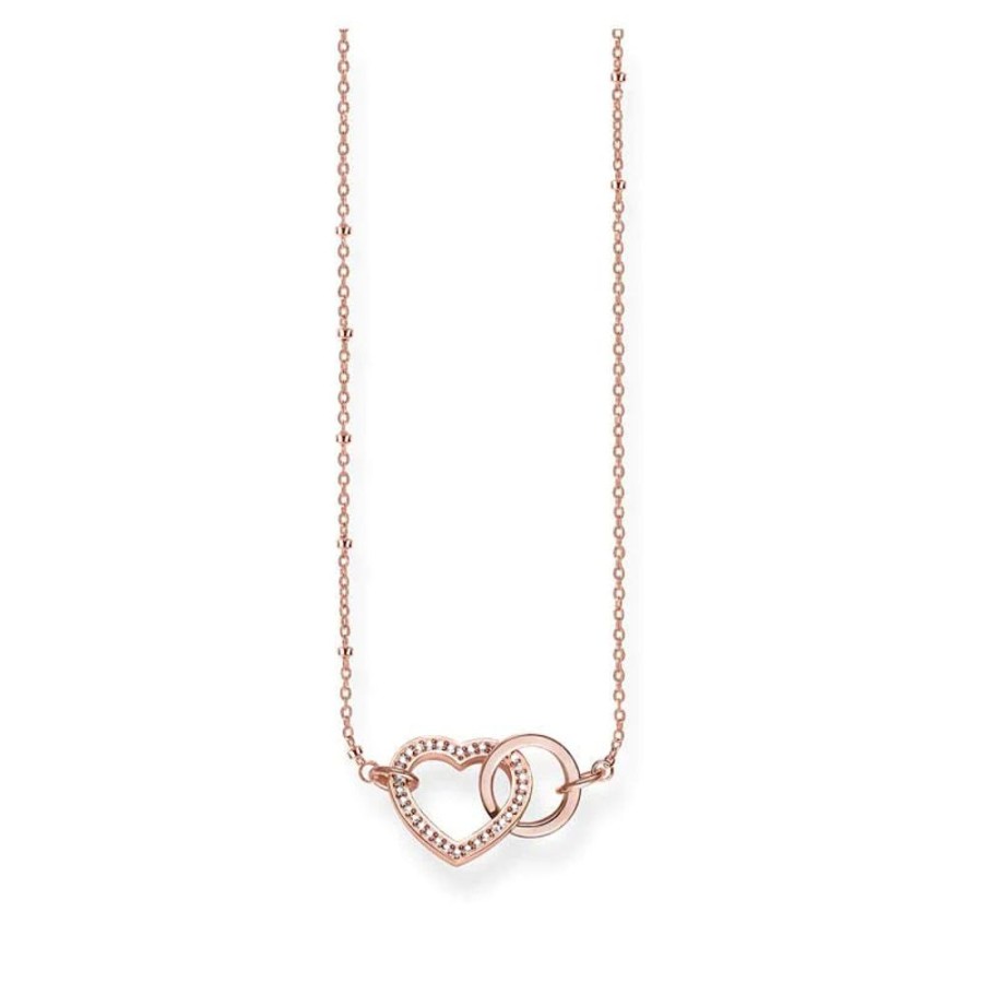 Jewellery Thomas Sabo Jewellery | Together Heart Rose Gold Plated Cubic Zirconia Necklace