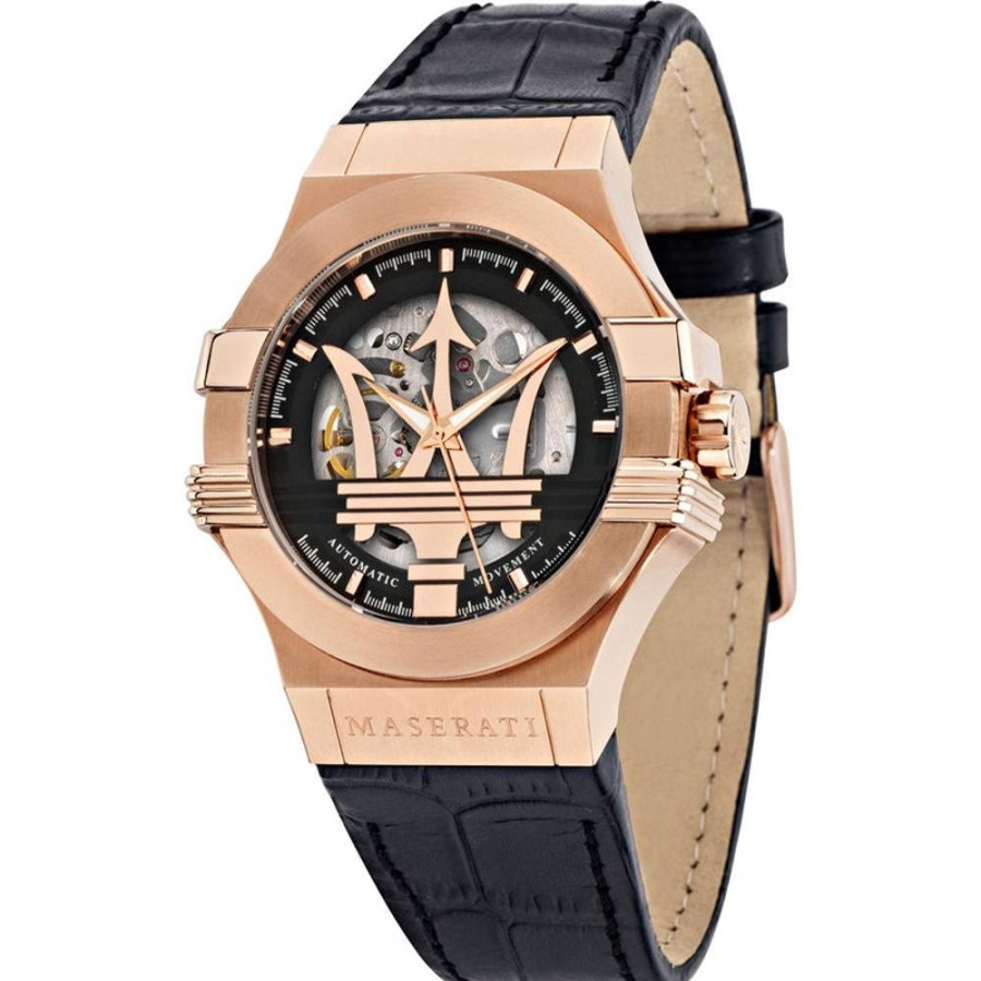 Watches Maserati | Potenza 42Mm Automatic Skeleton Gold Watch