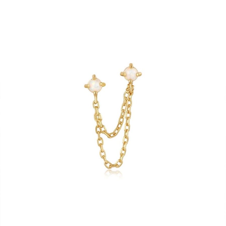 Jewellery Ania Haie | Gold Kyoto Opal Drop Chain Barbell Single Earring