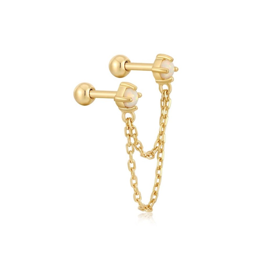 Jewellery Ania Haie | Gold Kyoto Opal Drop Chain Barbell Single Earring