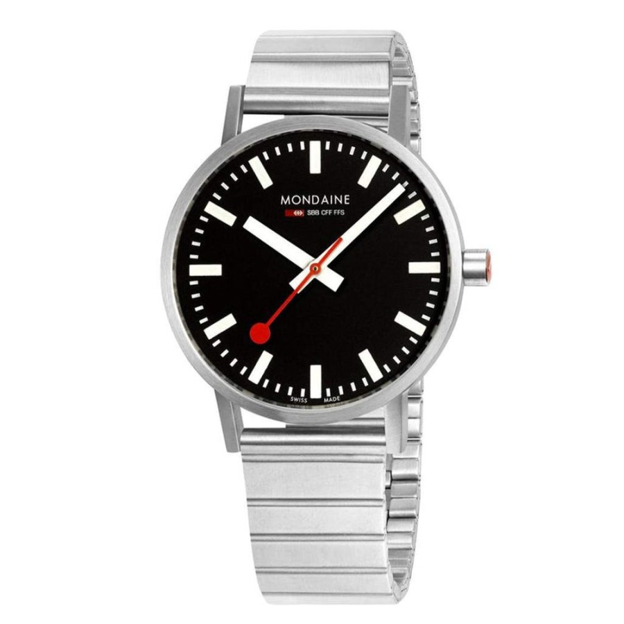 Watches Mondaine | Classic Black Dial Stainless Steel Watch