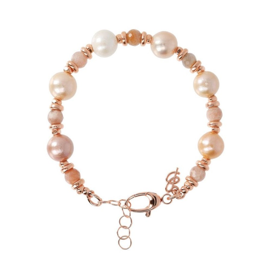 Jewellery Bronzallure | Ming Pearls And Moonstone Bracelet Peach Moonstone