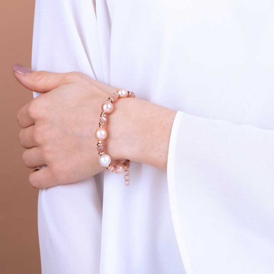 Jewellery Bronzallure | Ming Pearls And Moonstone Bracelet Peach Moonstone