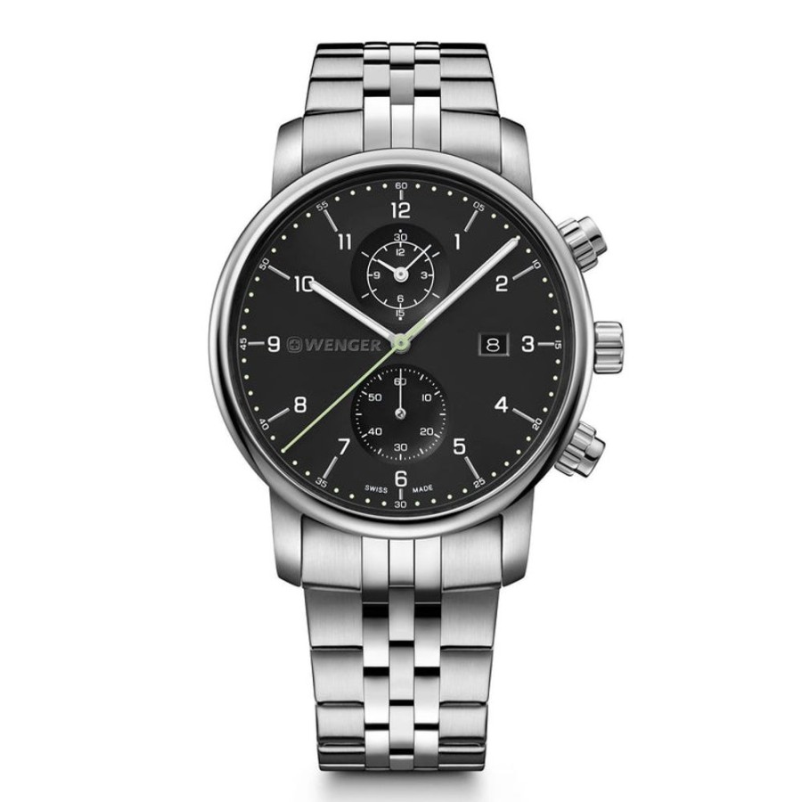 Watches Wenger | Urban Classic Chrono Black Dial Stainless Steel Watch