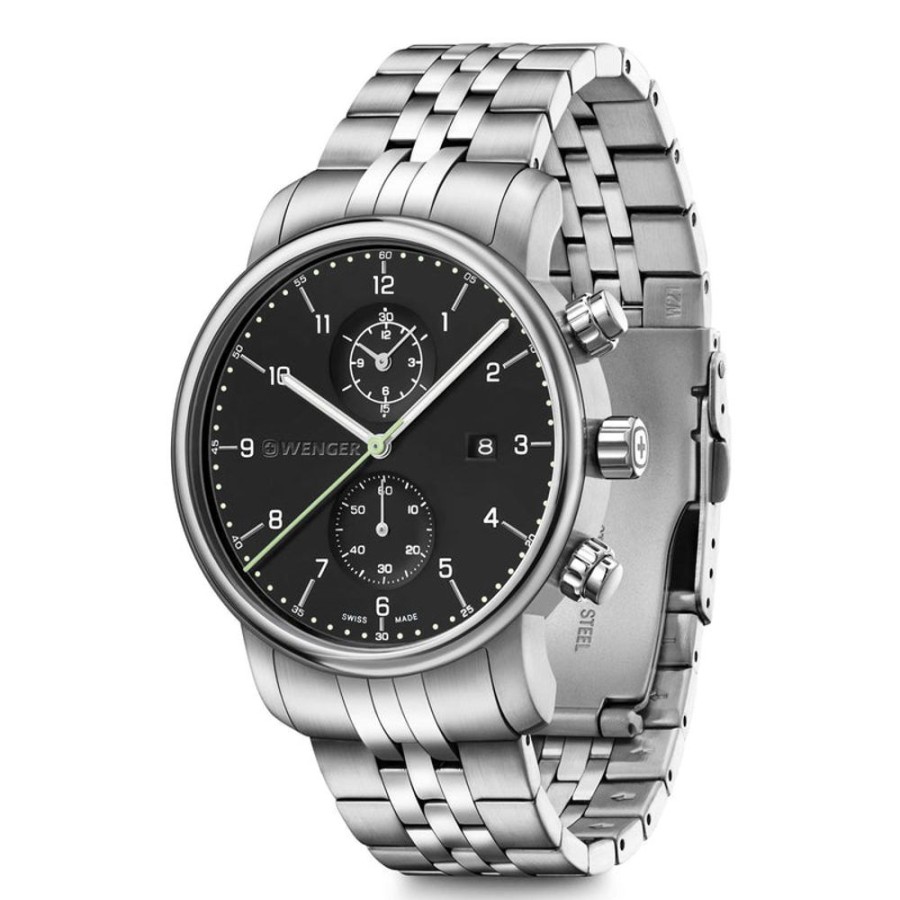 Watches Wenger | Urban Classic Chrono Black Dial Stainless Steel Watch