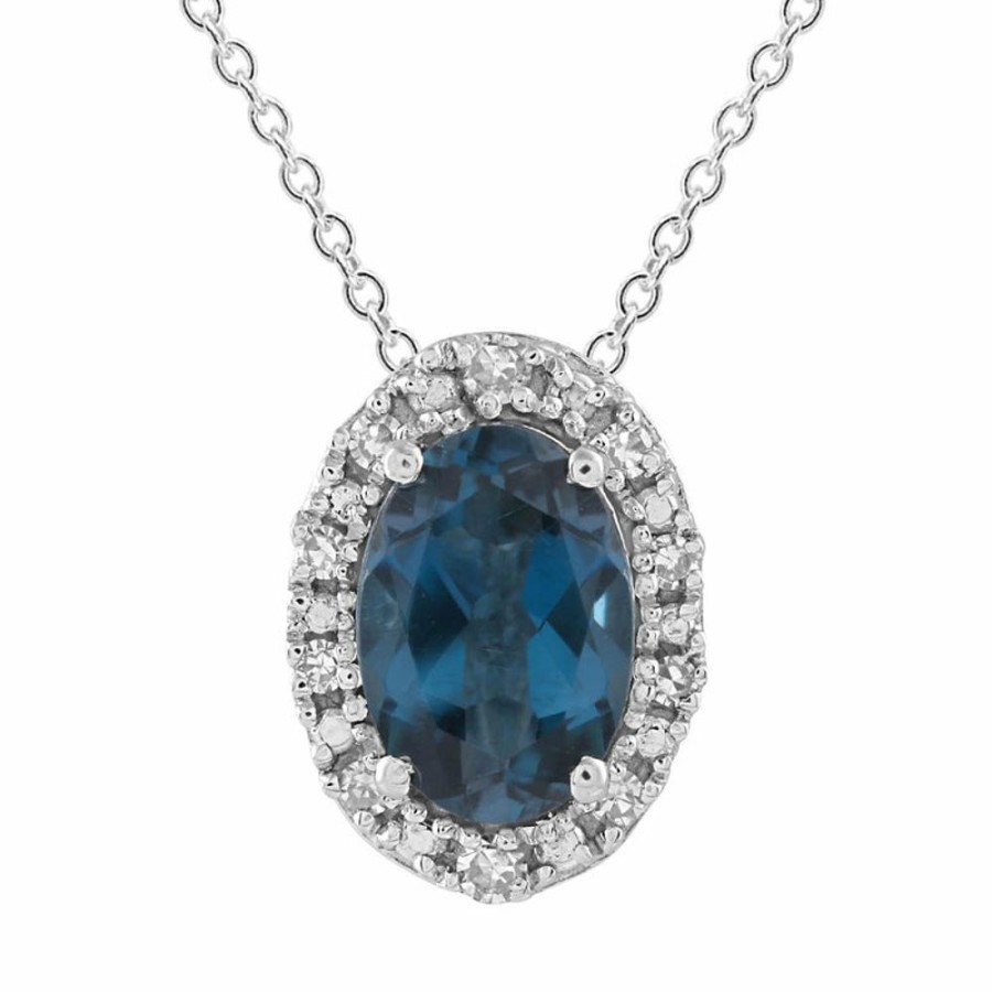 Jewellery Diamonds by WD | London Blue Topaz Necklace With 0.05Ct Diamonds In 9K White Gold