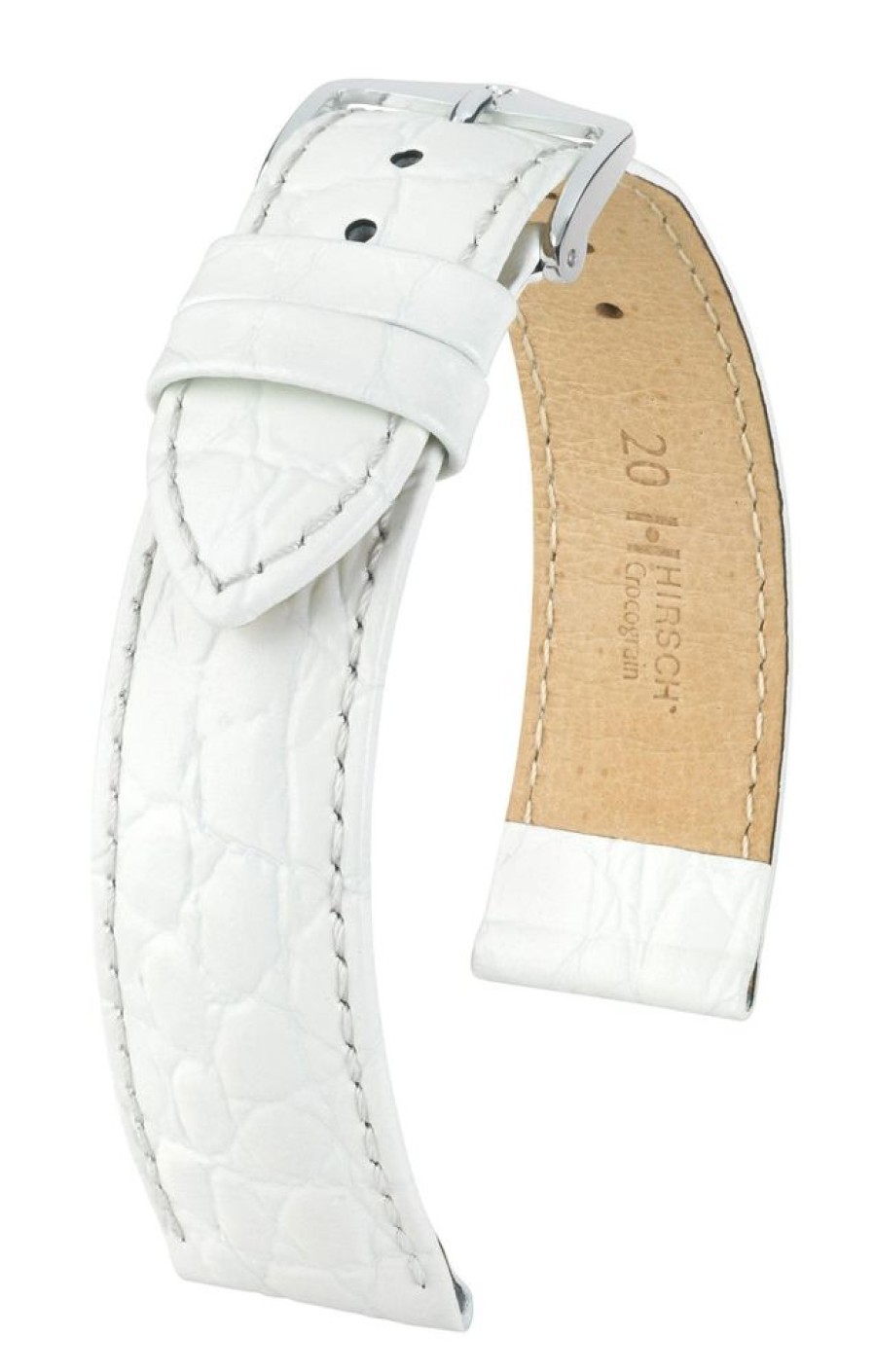 Accessories HIRSCH | Hirsch Crocograin Medium White Leather Band