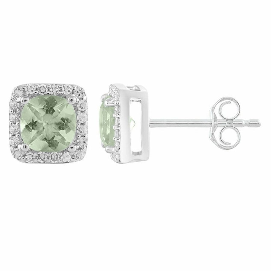 Jewellery Diamonds by WD | Green Amethyst Earrings With 0.15Ct Diamonds In 9K White Gold