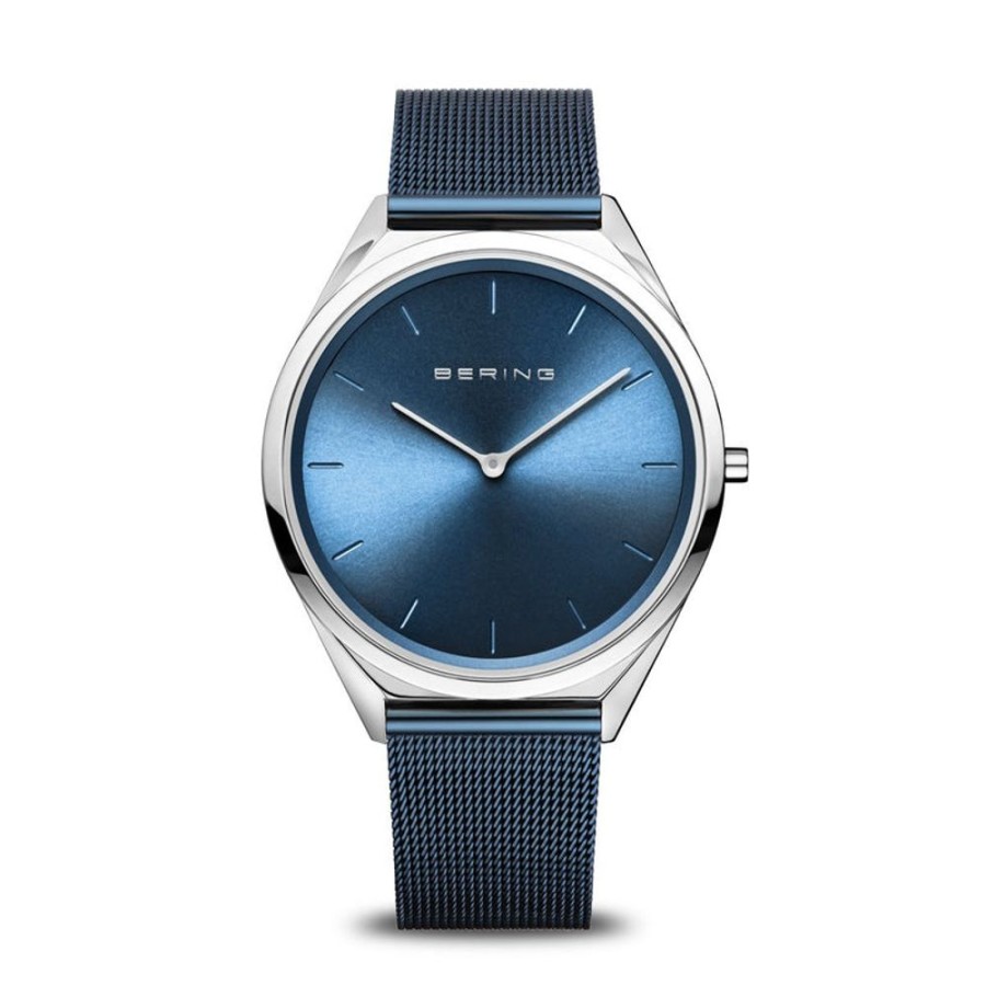 Watches Bering | Ultra Slim 39Mm Blue Mesh Watch