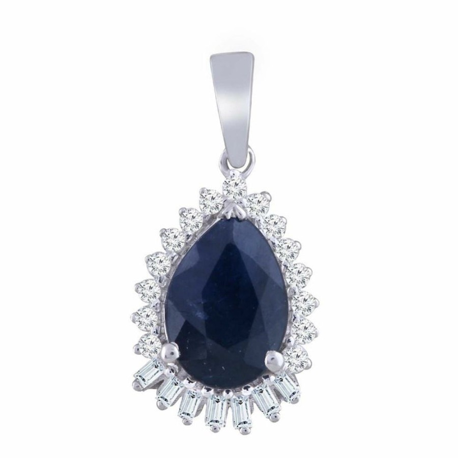 Jewellery Diamonds by WD | Pear Sapphire Pendant With 0.08Ct Diamond In 9K White Gold