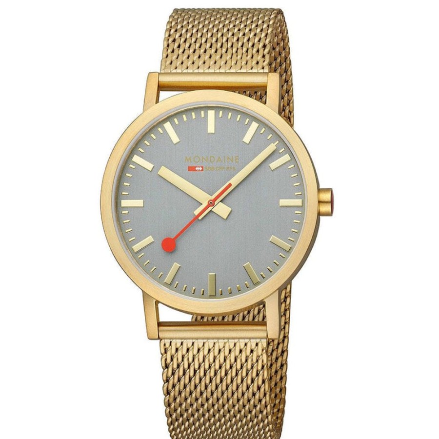 Watches Mondaine | Classic Grey Golden Stainless Steel Watch