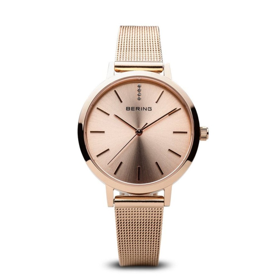 Watches Bering | Classic Polished Rose Gold 34Mm Mesh Watch