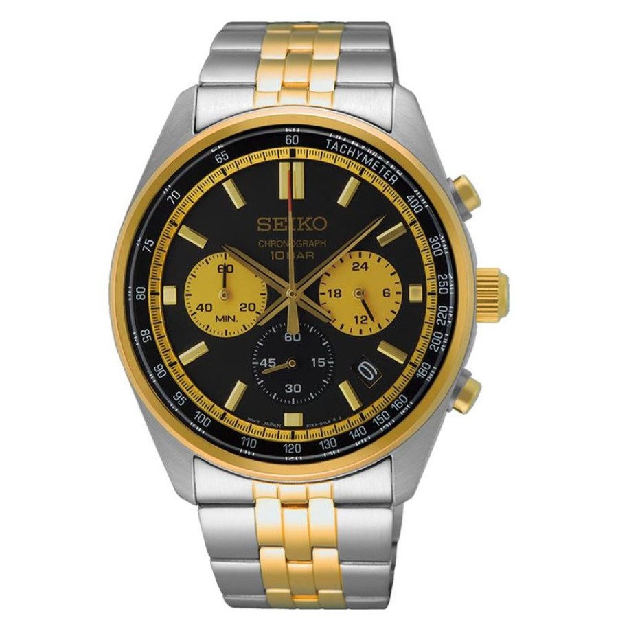 Watches Seiko | Chronograph Two-Toned Men'S Black Dial Watch