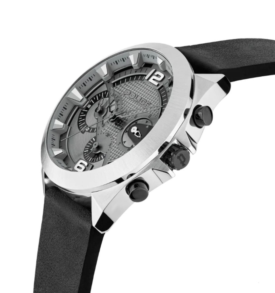 Watches Police | Zenith Black Leather Strap Watch