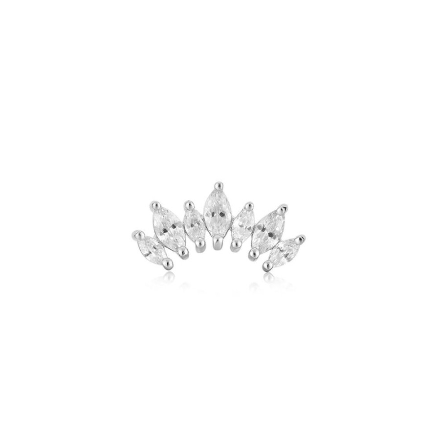 Jewellery Ania Haie | Silver Sparkle Marquise Climber Barbell Single Earring