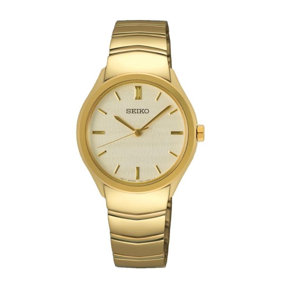 Watches Seiko | Gold Stainless Steel Quartz Champagne Dial Watch