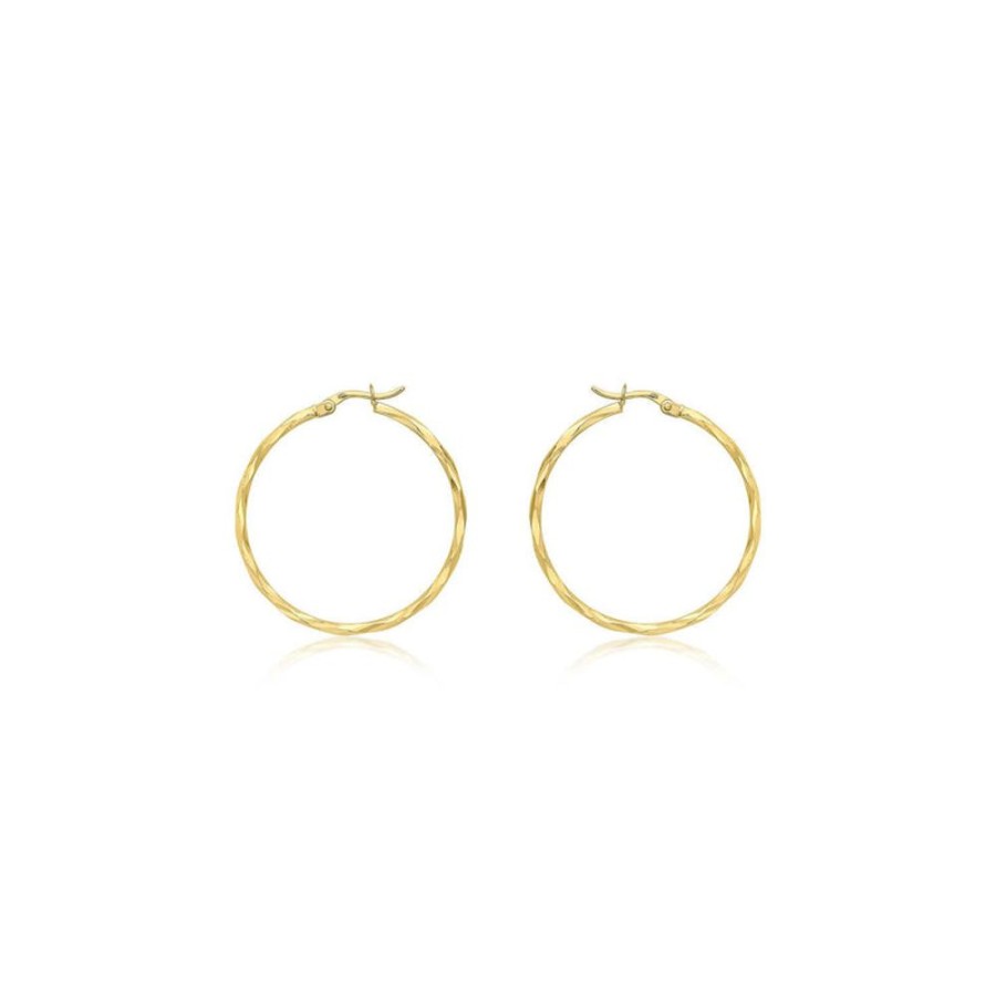 Jewellery Diamonds by WD | 9K Yellow Gold Diamond Cut Hoop Earrings 33Mm