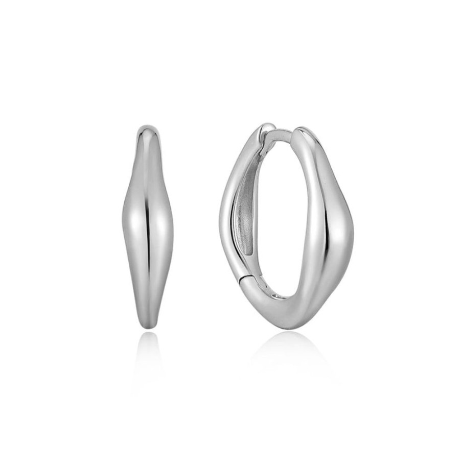 Jewellery Ania Haie | Silver Wave Huggie Hoop Earrings