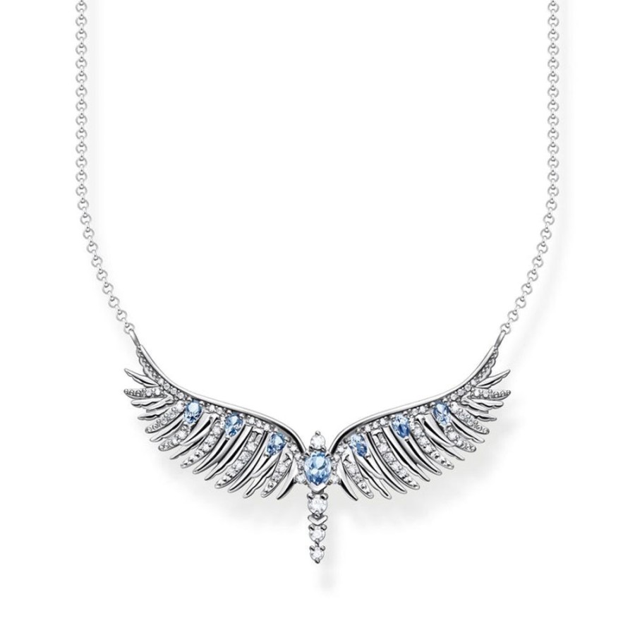 Jewellery Thomas Sabo | Thomas Sabo Necklace Phoenix Wing With Blue Stones Silver