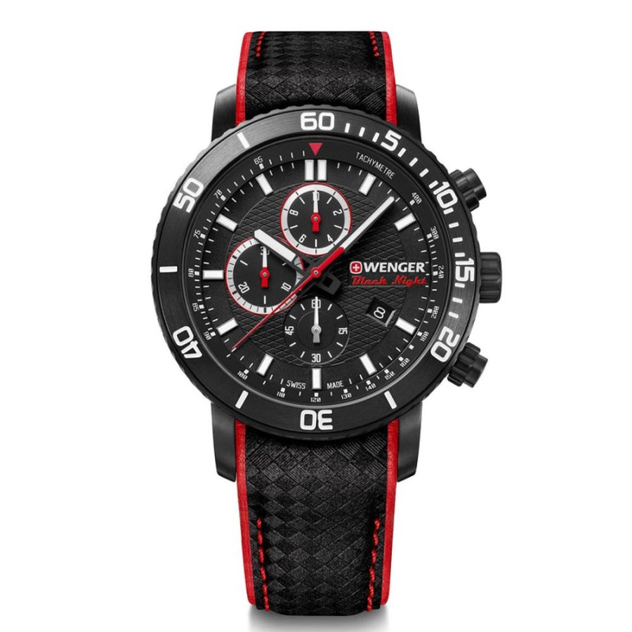 Watches Wenger | Roadster Chrono Black Dial Leather Watch