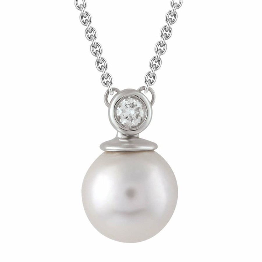 Jewellery Diamonds by WD | Diamond Pearl Necklace With 0.03Ct Diamonds In 9K White Gold