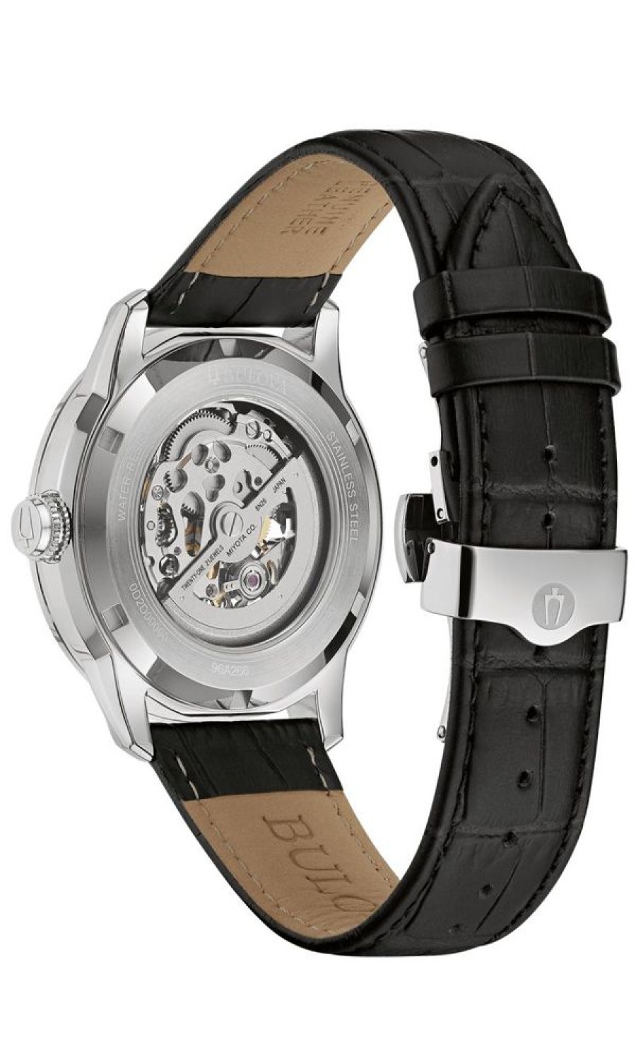 Watches Bulova | Sutton Skeleton Automatic Black Leather Band