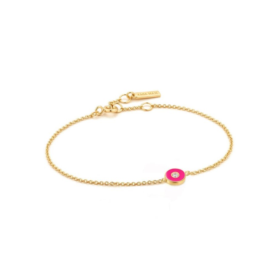 Jewellery Ania Haie | Neon Pink Enamel Disc Gold Bracelet