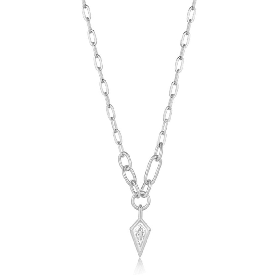 Jewellery Ania Haie | Silver Sparkle Drop Pendant Chunky Chain Necklace