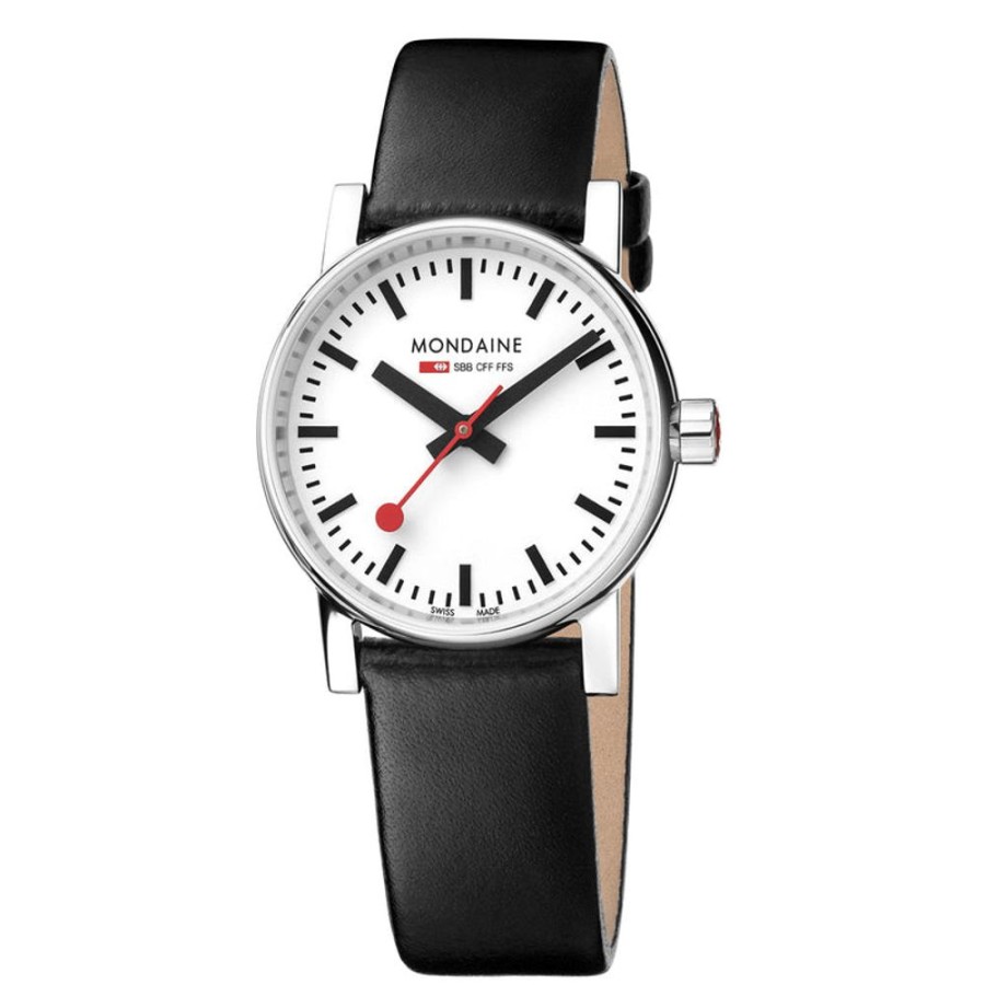 Watches Mondaine | Black Vegan Grape Leather 30Mm Watch