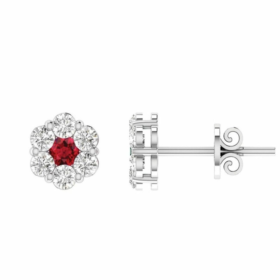 Jewellery Diamonds by WD | Ruby Diamond Earrings With 0.24Ct Diamonds In 9K White Gold