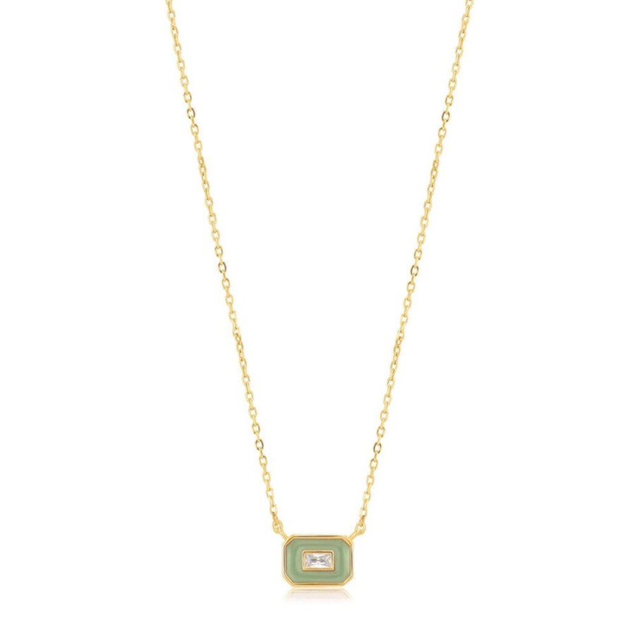 Jewellery Ania Haie | Sage Enamel Emblem Gold Necklace