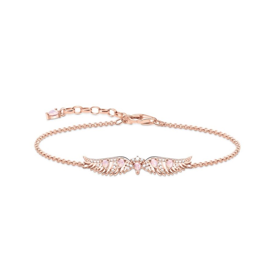 Jewellery Thomas Sabo | Thomas Sabo Bracelet Phoenix Wing With Pink Stones Rose Gold