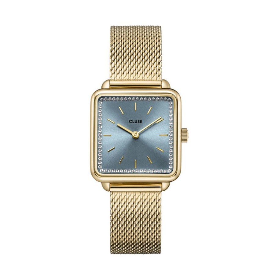 Watches Cluse | Cluse La Tetragone Light Blue Stones/ Gold Mesh Watch