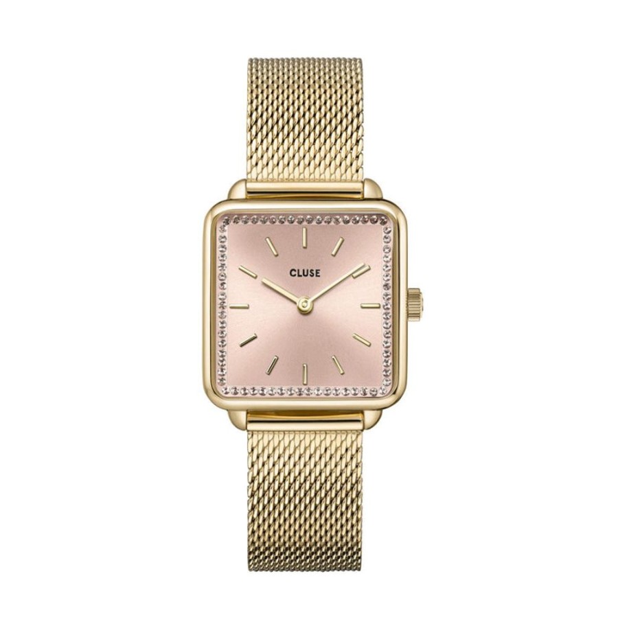 Watches Cluse | Cluse La Tetragone Light Rose Gold Mesh Watch + Chain Bracelet Gift Set